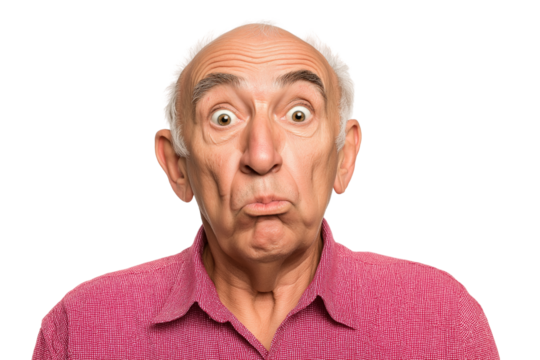 elderly man with surprised expression on his face isolated on white transparent background