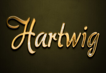 Old gold text effect of Deutsche name Hartwig with 3D glossy style Mockup.