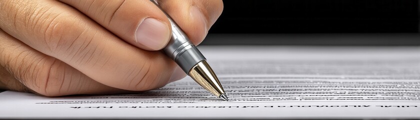 Close-up of hands signing important documents, pen in action - license finalization workflow