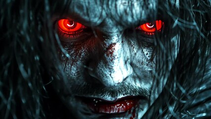 Intense character close-up with dramatic lighting and fierce expression showcasing a supernatural theme