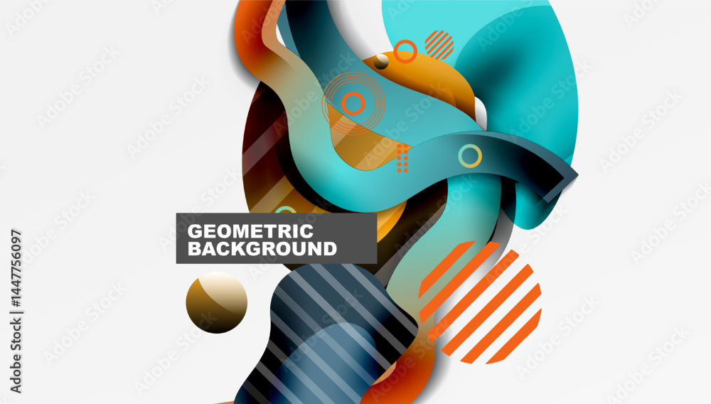 Aufkleber abstract geometric shapes overlap, creating dynamic composition. blue, orange, brown hues dominate d