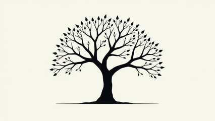 Tree Silhouette With Leaves On White