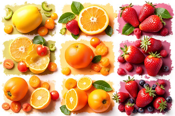 Naklejka premium Colorful fruit display home kitchen photography bright natural light close-up view freshness
