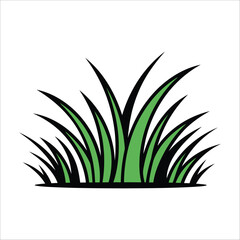 illustration of green grass blades with sharp, pointed tips and black outlines. 