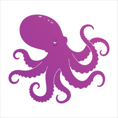 A stylized purple octopus illustration showcases a simple cartoon design on a white background.