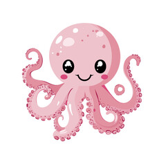Cute cartoon octopus with a friendly smile and vibrant colors.