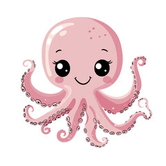 Cute cartoon octopus with a friendly smile and vibrant colors.