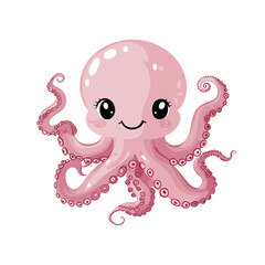 Cute cartoon octopus with a friendly smile and vibrant colors.