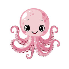 Cute cartoon octopus with a friendly smile and vibrant colors.