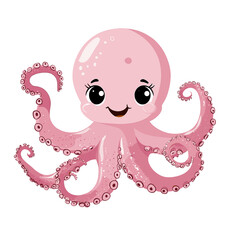 Cute cartoon octopus with a friendly smile and vibrant colors.