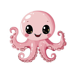 Cute cartoon octopus with a friendly smile and vibrant colors.