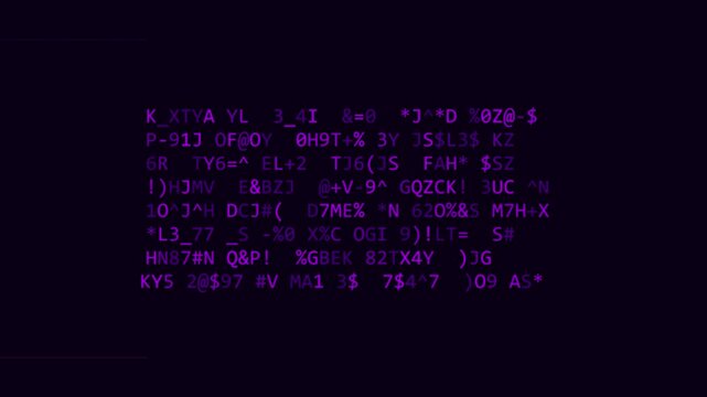 Futuristic Password Cracking Animation with Glowing Symbols and Dynamic Scanning Effect in Hacker Terminal Style