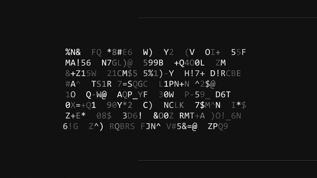 Futuristic Password Cracking Animation with Glowing Symbols and Dynamic Scanning Effect in Hacker Terminal Style