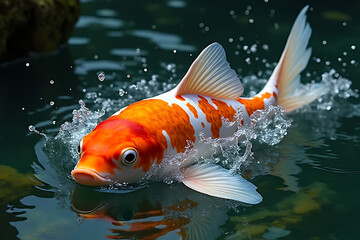 Swimming koi fish in tranquil pond nature scene close up view aquatic environment