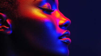 Half of a face glowing under UV blacklight