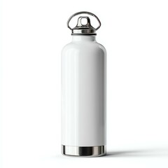 Isolated on white White Stainless Steel Water Bottle with Loop Handle - Stainless Steel Bottle for Hydration, Stainless Steel Bottle for Modern Design, Stainless Steel Bottle for Outdoor Activities