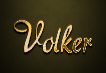 Old gold text effect of Deutsche name Volker with 3D glossy style Mockup.