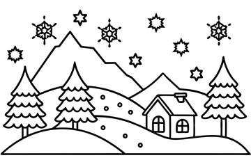 Winter Landscape Minimalist Vector Ar