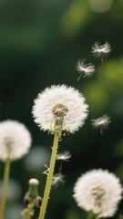 Fototapeta premium Dandelion Seeds Being Blown in the Wind