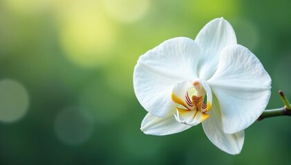 Delicate white orchid blossom, pristine background, spring, natural