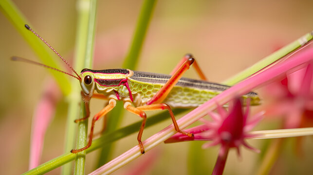 magenta, grasshopper, erythrism, chorthippus, insect, in grass, pink, red, mutant, real photo