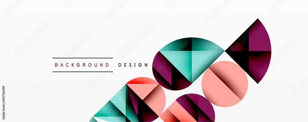 Poster Abstract geometric shapes overlap, creating vibrant color gradients. Modern design elements suggest dynamic composition, clean aesthetic.