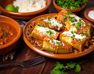 Mexican chiles rellenos in an authentic table setting
