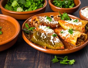 Mexican chiles rellenos in an authentic table setting