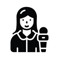 Grab this trendy glyph icon of female reporter with news mic
