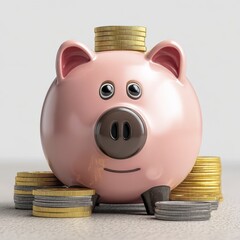 Pink piggy bank filled with coins, closeup view, financial security - bank in piggy success budget deposit
