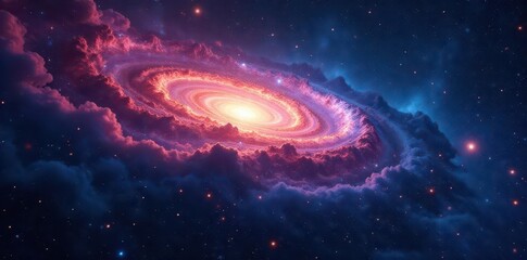 Fototapeta premium Distant nebulae and galaxies swirl across a deep black void , illustration, infinity, pattern
