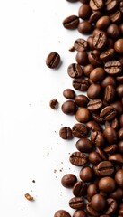 Naklejka premium Roasted coffee beans scattered on white background , energy, studio, coffee