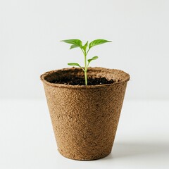 Freshly Sprouted Seedling in a Biodegradable Pot
