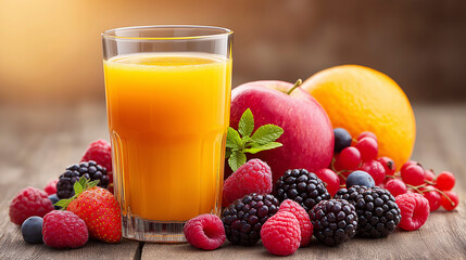 Freshly squeezed fruit berry juice on isolated studio background with copy space