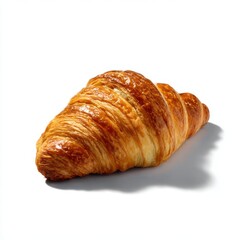 Fresh baked croissant pastry closeup on white background