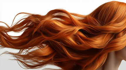 Graceful Movement: Copper Red Hair Dancing on a Clean White Canvas