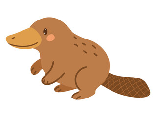 Cartoon cute little Platypus on white background. Duckbill baby.
