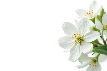 Obraz premium Delicate white flower blossoms against pure white background, invitation, bright, purity