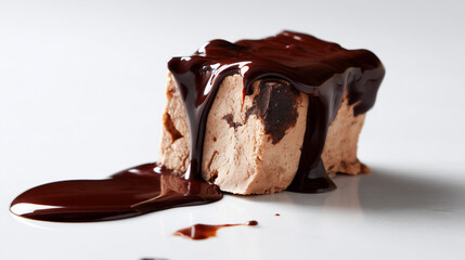 Sweet Temptation: Fudge and Chocolate Sauce Drips on White Background