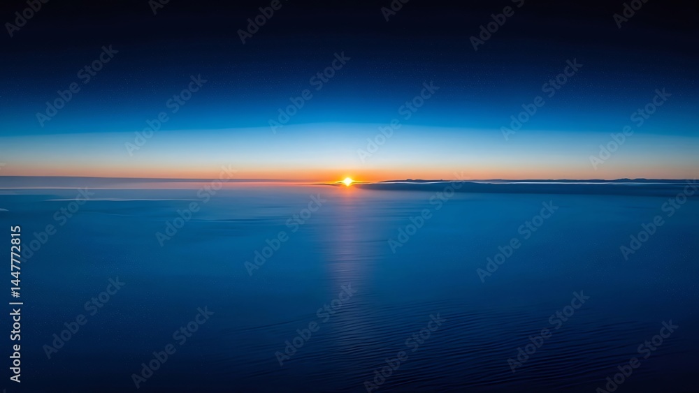 Aufkleber 青いグラデーションの夜空と輝く星 夕焼けの空と地平線 穏やかな風景