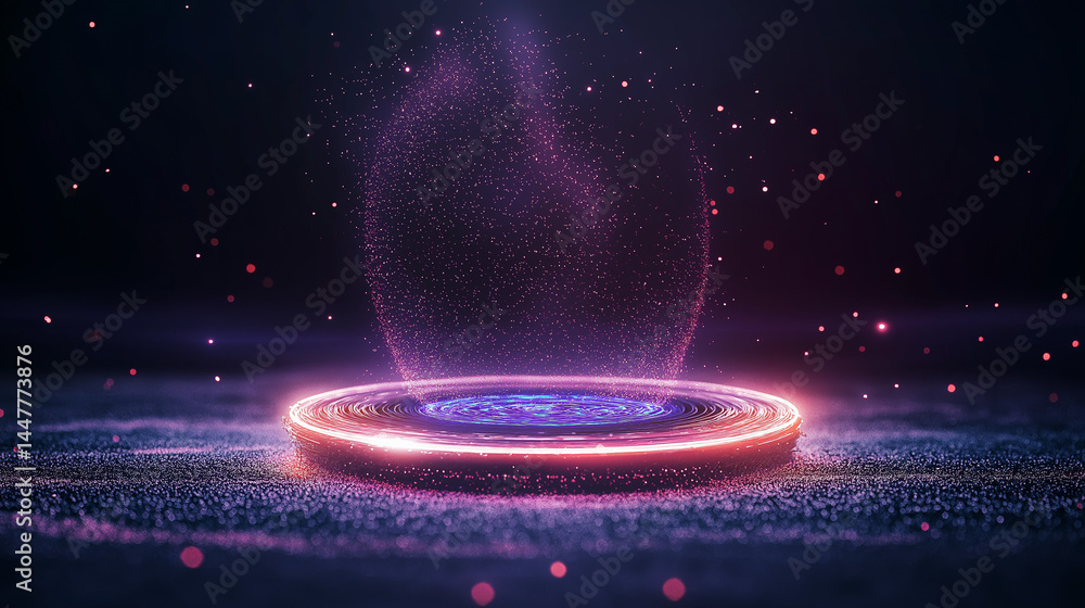 Poster enigmatic portal: an ethereal, futuristic portal glows with intricate light and particles, hinting a