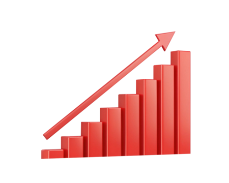 Red Bar Graph Illustrates Positive Growth Trend PNG and transparent background