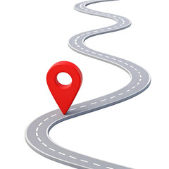 Red Map Pointer on Winding Road Illustrates a Journey PNG and transparent background