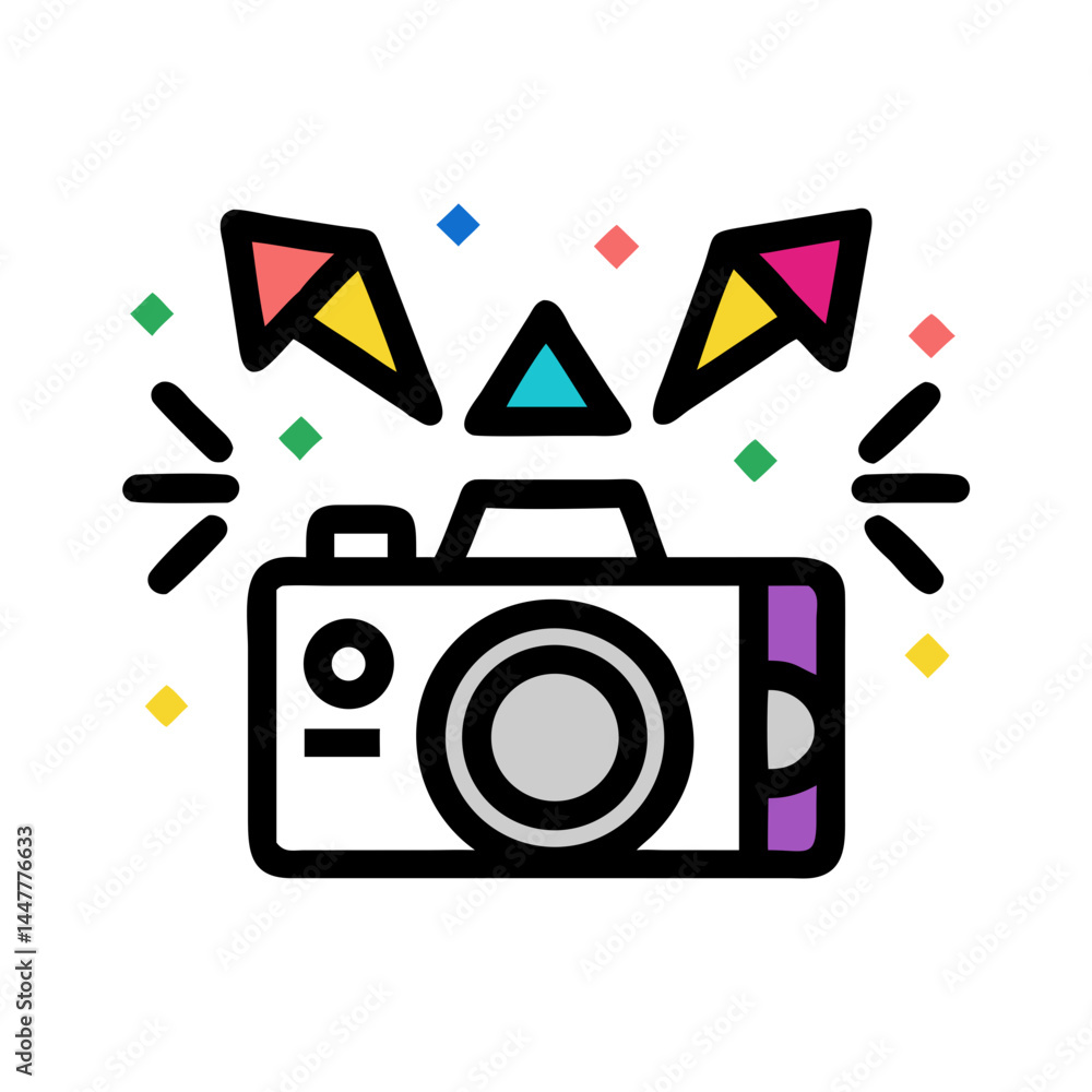 Poster camera icon representing party photography and event capture