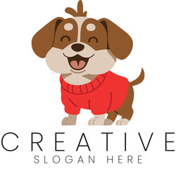 Adorable Happy Puppy Wearing Red Sweater Dog Cartoon Illustration Design pet pet fun cute logo icon 