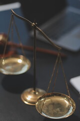 female business woman lawyers working at the law firms. Judge gavel with scales of justice. Legal law, lawyer, documents, advice and justice concept.