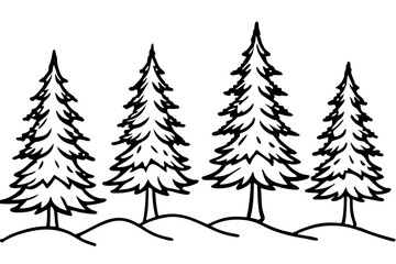 Evergreen Trees in Snow &ndash; Clean Line Art