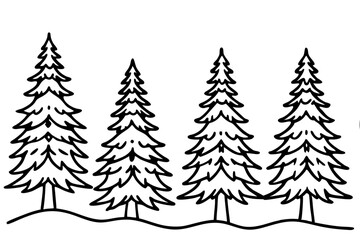 Evergreen Trees in Snow &ndash; Clean Line Art