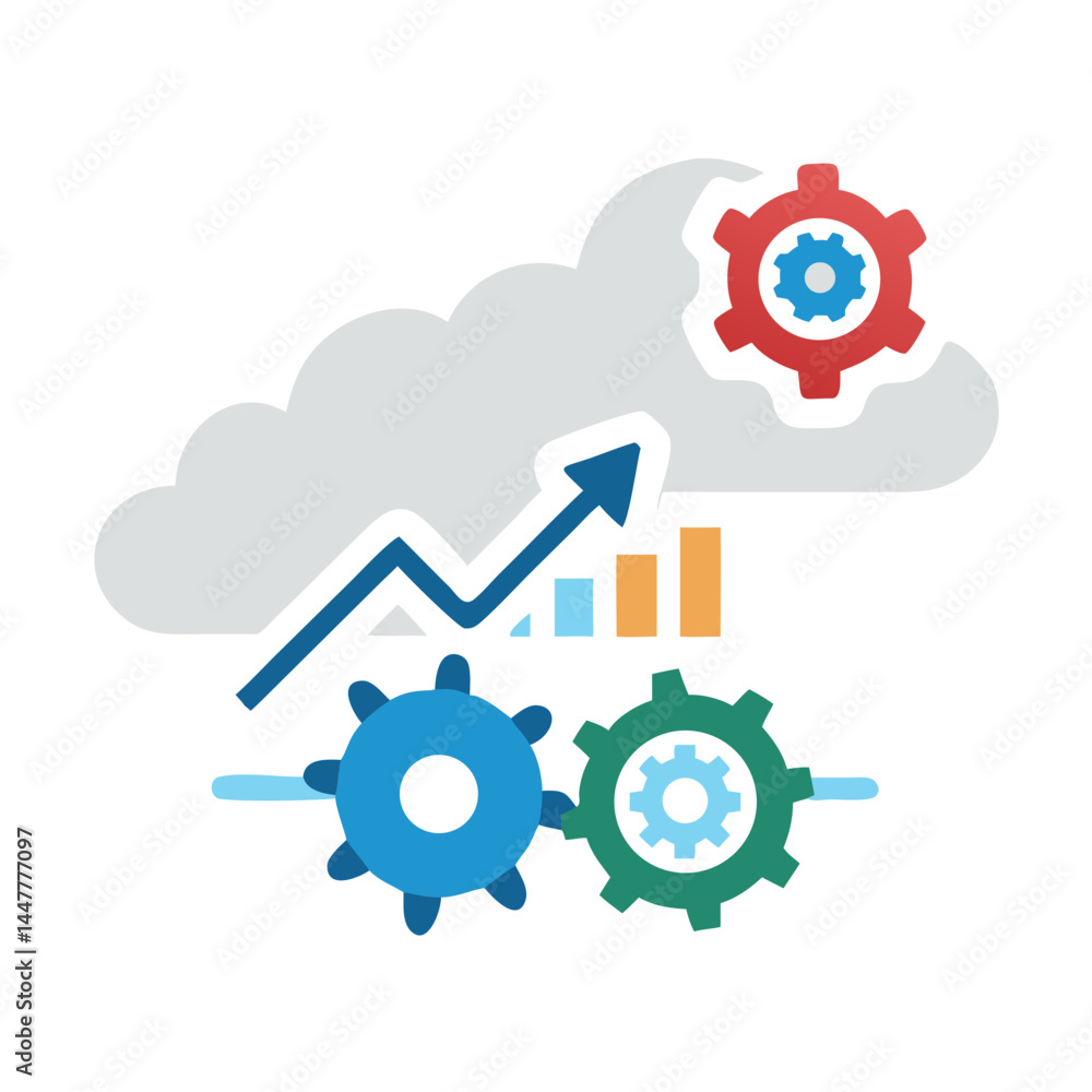 Fototapete Cloud Analytics with Gear and Uplink Arrow Icon Representing Data Processing and Performance Monitoring