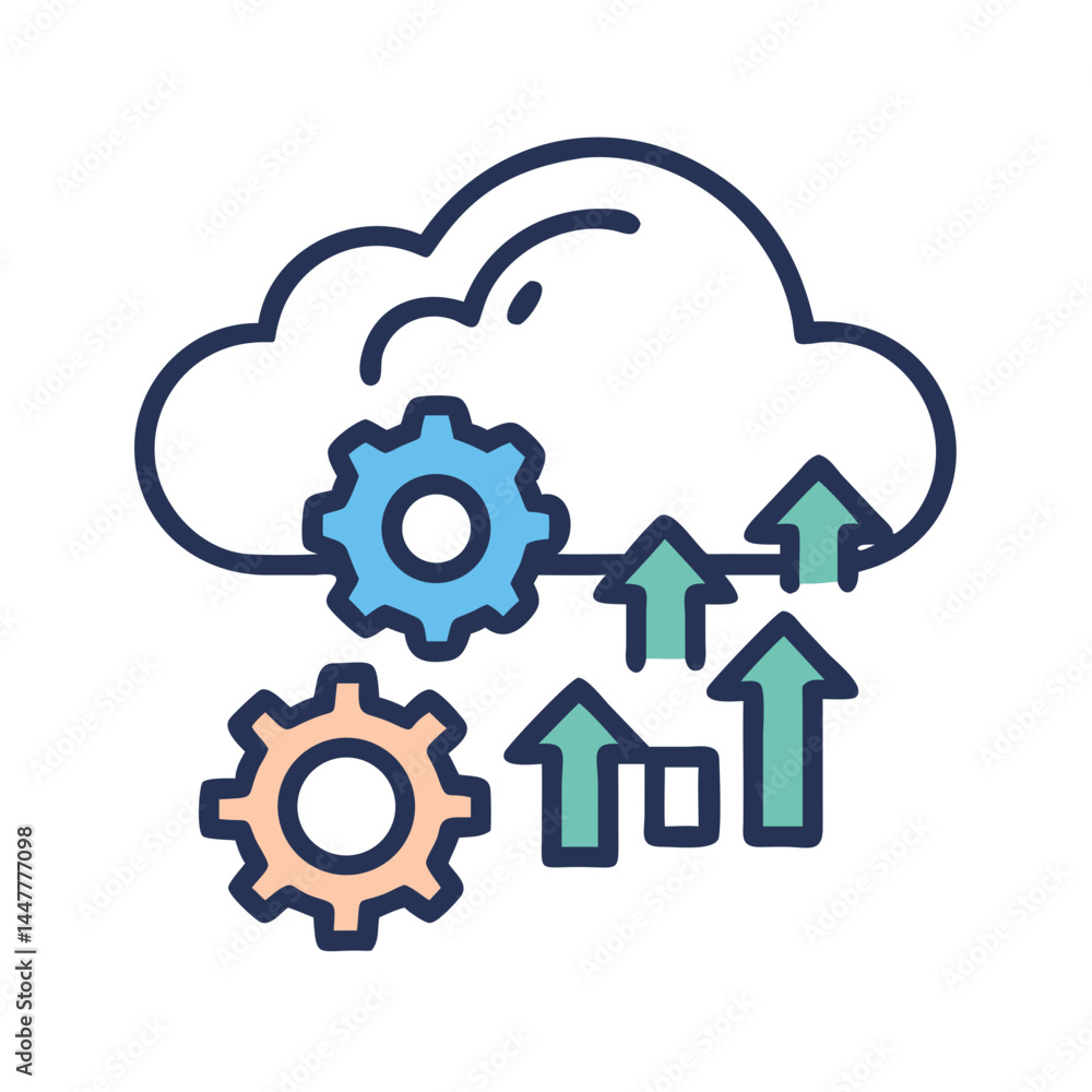 Leinwandbilder Cloud Analytics with Gear and Uplink Arrow Icon Representing Data Processing and Performance Monitoring